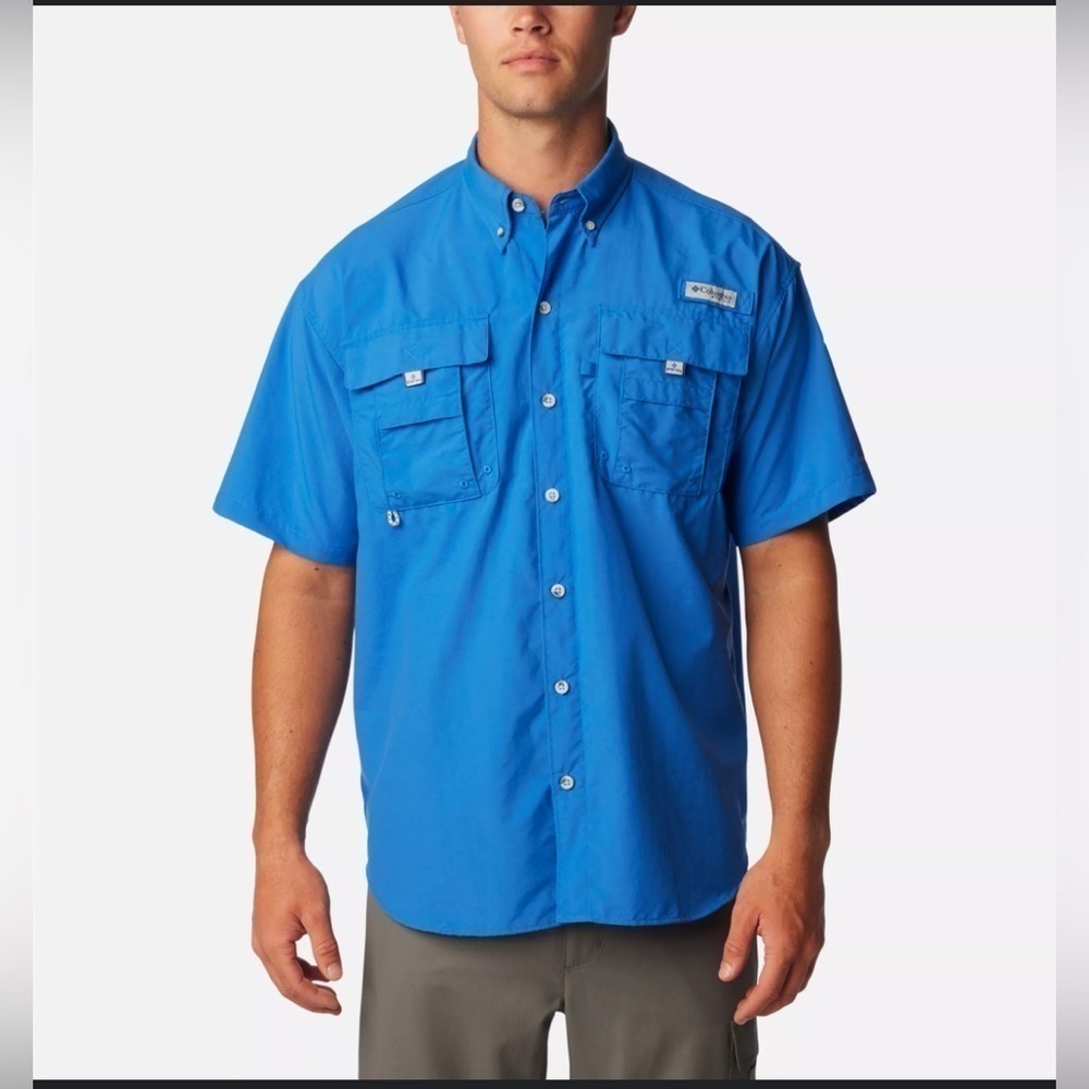 NWT Columbia mens Bahama II Short Sleeve Shirt - Tall Blue Size Large